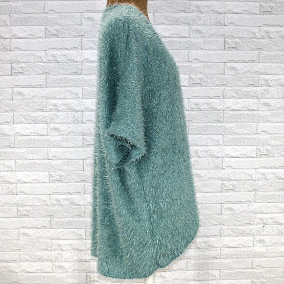 PAISLEY GRACE Cardigan Angora Blend Oversized Fuzzy Texture Open Front Teal XL - Picture 5 of 13
